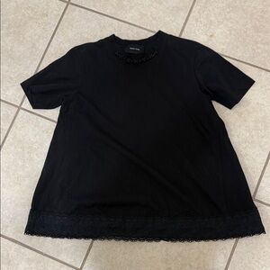 Simone Rocha Black Short Sleeve Top with Lace Detail